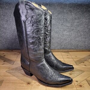Circle G Boots L5060 Sz 11 M Black Leather Embroidered Cross Snip Toe Western